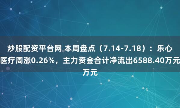 炒股配资平台网 本周盘点（7.14-7.18）：乐心医疗周涨0.26%，主力资金合计净流出6588.40万元